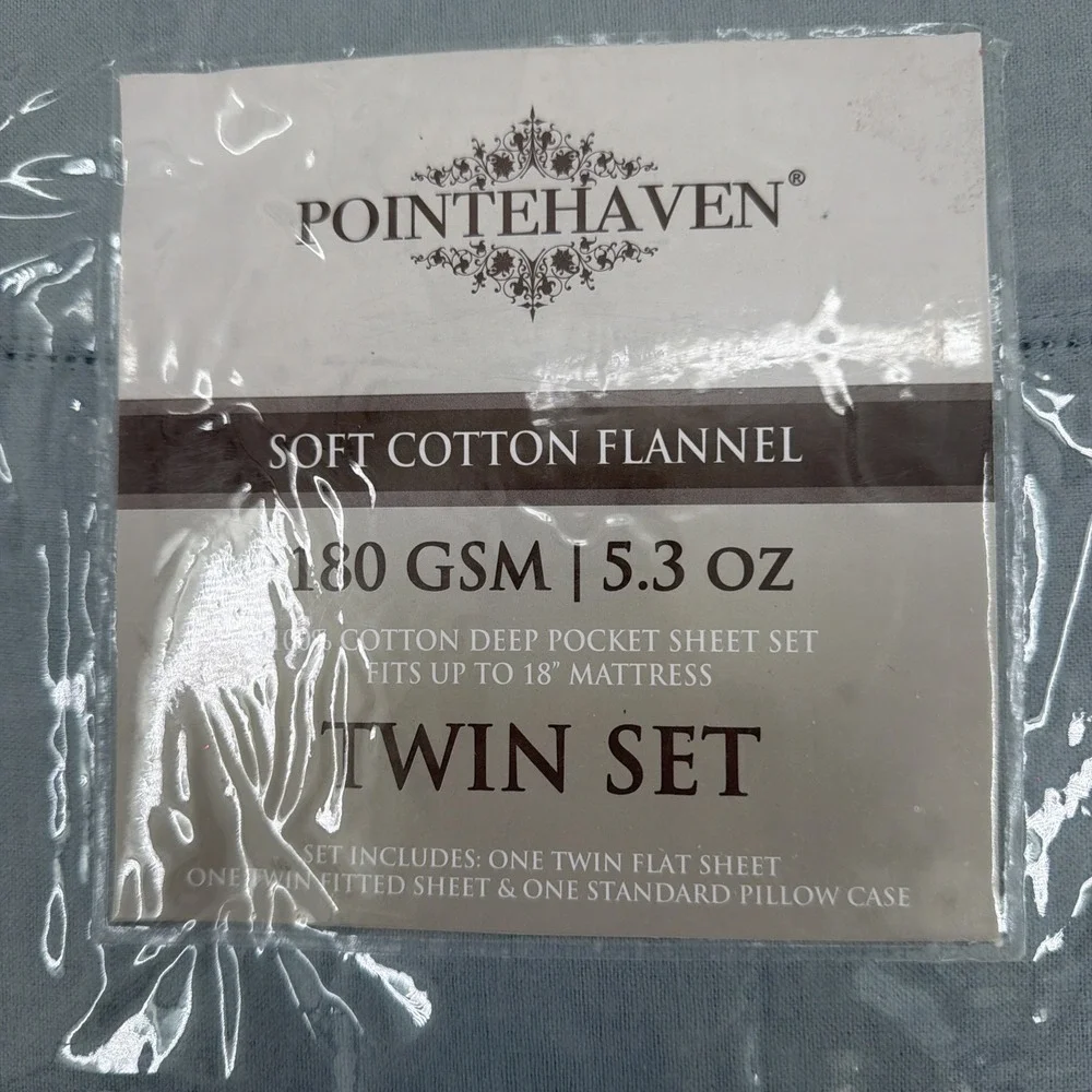 Pointehaven Sheet Set TWIN Dusty Blue 100% Cotton Brushed Flannel Soft Solid